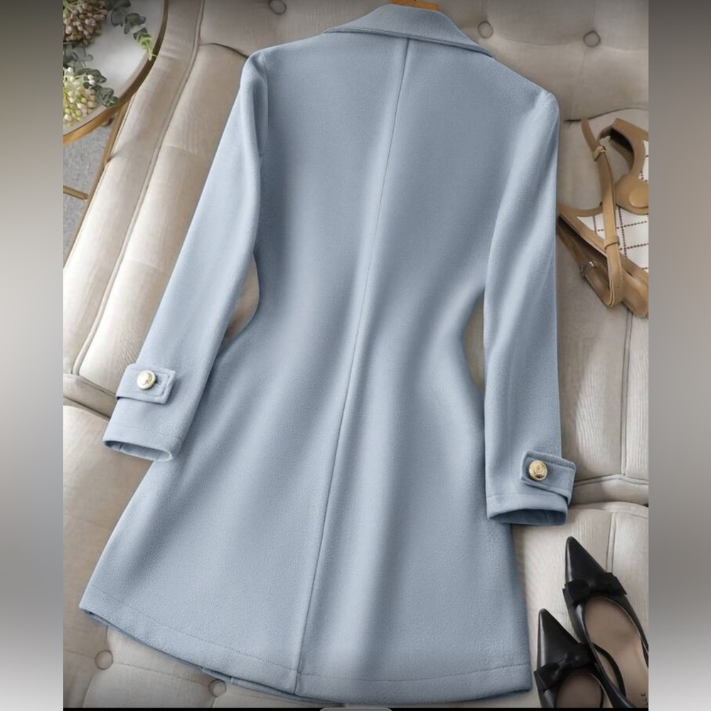 Elegant Blue Double-Breasted Women's Coat - Picture 2 of 4